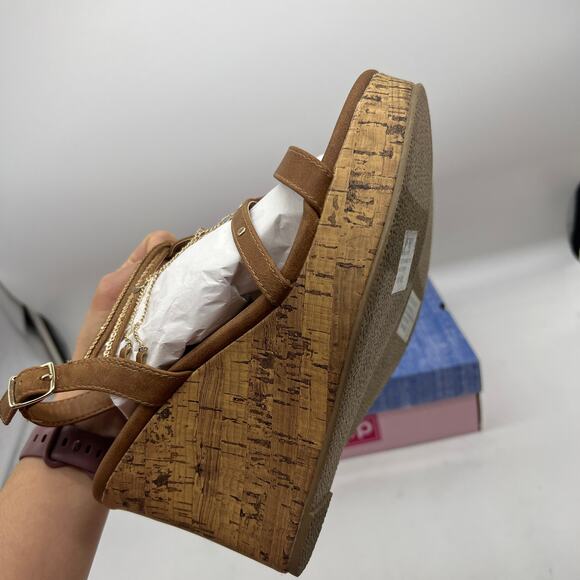 Pop Womens Electricity Wedge Sandals Brown Cognac Size 10M - Picture 9 of 11